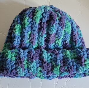 Hand-crocheted Beanie| Blue, Green, Purple Berney Hat| Super spft & Cozy Winter